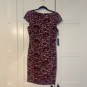 Tommy Hilfiger Burgundy Floral Lace-Pattern Midi Dress